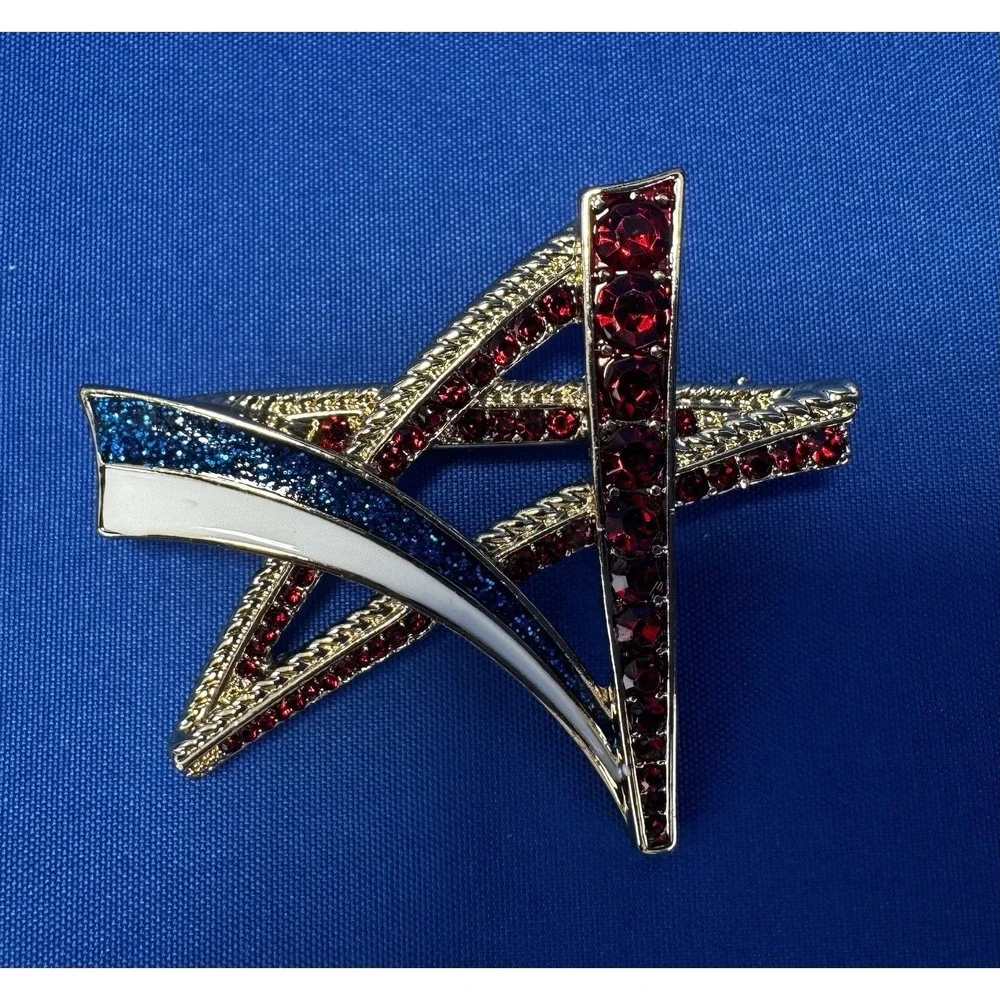 Anne Klein American USA Star Heart Brooch Pins Red White Blue Lot of 2